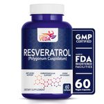 FITNESS VEDA Trans Resveratrol 99.9% Pure 500mg Supplement Slow down Aging | Anti-Inflammatory | Improves Metabolism and Heart health (60 Veg Capsules)