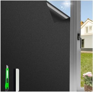 Extra Large Total Blackout Window Privacy Film,Window Blackout Film Privacy Heat Control Sun Blocking,Static Cling Windows Film Black Out Window Cover,Removable House Window Tint