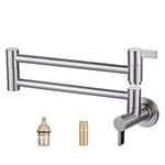 Pot Filler Faucet Brushed Nickel, ARCORA Modern Pot Filler Wall Mount Kitchen Folding Faucet 2 Handle with Double Joint Swing Arms Brass Stove Faucet