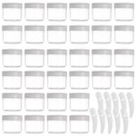 100 Pcs 20g Plastic Sample Cosmetic Containers with Lids and 10 Pcs Mini Makeup Spatula，Refillable Cosmetic Jars Lip Scrub Containers for Skincare - White