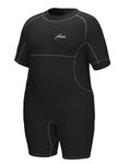 Hevto Plus Size Shorty Wetsuit Men 3/2mm Neoprene Short Wet Suit in Cold Water Back Zip for Swimming Diving SUP (Men Black, 52)