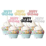 Gyufise 24Pcs Happy Birthday Cupcake Toppers Glitter Birthday Cupcake Food Picks for Celebrating Happy Birthday Party Cake Decorations Supplies Six Colors