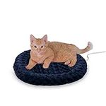 K&H Pet Products Thermo-Kitty Fashion Splash Indoor Heated Cat Bed, Heated Bed for Dogs or Cats with Removable Waterproof Heater Blue Small 18 Inches Round