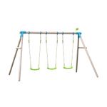 TP Toys Triple Compact Wooden Triple Swing Set - Three Roped Swing Seat, Wraparound Swing Collars, Ground Stakes. Triple Swing Stand, FSC Certified European Timber, Outdoor Hanging Stand - 3 Years+