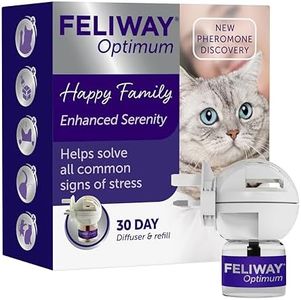 FELIWAY Optimum 30 Day Cat Calming Plug In Pheromone Diffuser Starter Kit, 48ml - Helps Solve all Common Signs of Stress in Cats & Kittens, Veterinary Recommended, Clinically Proven, Enhanced Serenity