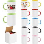 12 Pcs Sublimation Mugs, 11 oz Porcelain Sublimation Coffee Mugs Bulk,Sublimation Coffee Cups with Handle and Colored Inside Ceramic Mug for Tea Latte Espresso, Assorted Colors(Style 1)