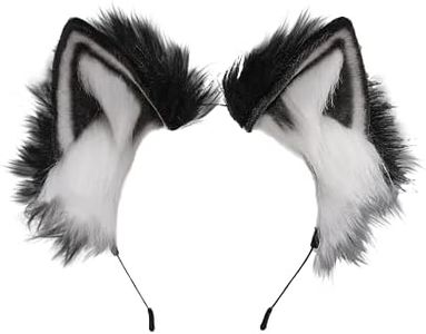 Focupaja Animal Cosplay Handmade Faux Plush Cat, Fox, Wolf, Dog Ears Headband, Adorable Halloween Fancy Dress Party Accessory (Black)
