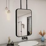 Junvstor Black Bathroom Mirror, Rectangle Ceiling Hanging Mirror, Suspended Bathroom Vanity Mirror Wall Mounted Mirror Metal Framed, Vanity Shaving Makeup Mirrors, Nordic Design (Size : 40cmx60cm)