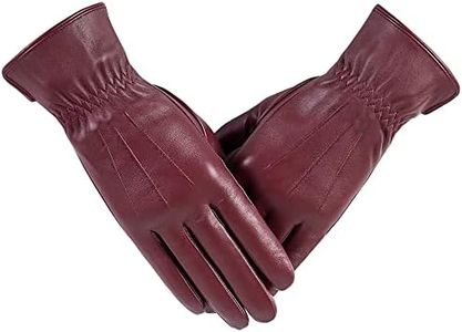 Kebesu Winter Womens Fashion Leather Gloves Warm Cashmere Lining Touchscreen Texting Windproof Driving Gloves, Red, X-Large