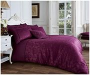 GC GAVENO CAVAILIA Luxury Fancy Glitter Damask Bedding King Size With Pillowcases, Breathable Royal Jacquard Soft & Cosy Shiny Floral Duvet Cover, Aubergine