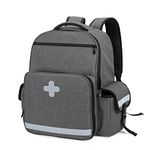CURMIO Medical Backpack, First Aid Kit Bag with Padded Shoulder Straps and Airflow Waist Cushion for Home Visits, Clinical Study, Health Care, Camping, Travel, EMS, Gray (Bag Only, Patented Design)