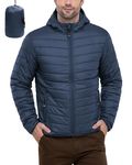 33,000ft Lightweight Waterproof Puffer Jacket Men's Packable Insulated Winter Jacket with Hood Windproof Mens Quilted Coat for Hiking, Travelling Deep Blue S