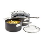 All-Clad Essentials Hard Anodized Nonstick Sauce Pan Set 4 Piece, 2.5, 4 Quart Oven Broiler Safe 500F Pots and Pans, Cookware Black