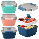 4 Pack Salad Lunch Containers to Go, 52 oz Salad Bowls with 3 Compartments, Salad Dressings Container Bento Box for Toppings, Food, Fruit, Snacks, Adults (Pink, Green, Blue)