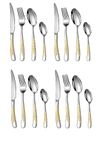 Ginoya Brothers Cutlery Set Stainless Steel Flatware Mirror Polished Tableware Eating Utensils Set for Kitchen, Restaurant, Include Knife,Fork, Small Spoon,Big Spoon,Dishwasher Safe. (16, SILVAR)