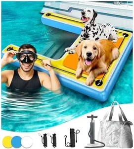 FurryPlanet Inflatable Dog Pool Water Ramp – 60"x40" Extra Large Boat Ramp for Dogs Up to 240 lbs, Non-Slip Puncture-Resistant Floating Dock Platform, Water Ladder for Lakes, Pools, Boats & Oceans