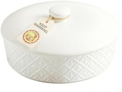 Large Tortilla Warmers with Lid 8.8 Inch, Embossed Ceramic Tortilla Holder Servers Oven Safe - Taco Tuesday, Taco Bar, Microwavable Food Storage Container, Bread Warmer Pancake Warmer, White