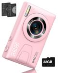 Digital Camera 4K, Autofocus 64MP 18X Point and Shoot Digital Cameras with 32G Memory Card for Travel Party YouTube Portable Compact Vlogging Camera for Kids Student Teens Adult Beginner Pink