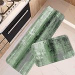 FUYEUN Kitchen Rug 2 Pcs: Kitchen Rugs and Mats Sage Green Abstract Art Kitchen Decor Non-Slip Kitchen Mat Set for Kitchen Floor Laundry Room,16"x24" + 16"x47",Sage Green