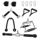 Cable Machine Attachments LAT Pull Down Accessories for Home Gym, Straight Pull Down Bar V Bar Triceps Rope Cable Pulley System LAT Pulldown Equipment (Silver)