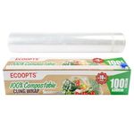 ECOOPTS 100% Compostable Cling Film with Slide Cutter | Free from BPA&Biodegradable | Microwave & Freezer Safe Cling Wrap | 30cm x110m