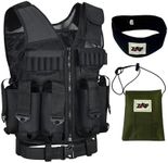 9 pod Paintball / Tactical Vest with Barrel Pouch and Neck protector Unisex Combat vest with Adjustable Sides and Shoulder to Fit all, Black