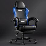 DROGO Ergonomic Gaming Chair, High Back Computer Chair with PU Leather, Linkage Arm Rest, Adjustable Height, Head & Lumbar Support Pillow | Home & Office Chair with Footrest & Recline (Onyx, Blue)