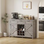 GarveeHome Wine Bar Cabinet, Coffee Bar Cabinet with Wine Rack & Glass Holder, Farmhouse Sideboard Buffet Cabinet with 3 Drawers & 2 Barn Doors, Liquor Cabinet for Kitchen