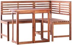 vidaXL Rustic Bistro Set- Solid Acacia Wood Outdoor Table and Corner Bench - Weather-Resistant and Easy to Clean