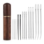 15pcs Leather Sewing Needles Kit, Large Eye Hand Stitching Needle Steel Bent Tapestry Needle Heavy Duty Leather Lacing Needle with Wooden Case for DIY Craft Sofa Bag Repair Projects