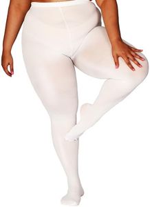 DancMolly Oversize Plus Size Tights, Control Top Queen Size Tights for Women, Semi Opaque High Waist Nylon Pantyhose XL-6XL, 1 Pair-white, 5X-Large-6X-Large