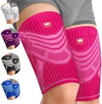 BLITZU Thigh Compression Sleeves (Pair) Quad, Groin and Hamstring Support. Upper Leg Sleeves for Men and Women. Thigh Braces for Thigh Pain. Upper Thigh Wrap for Pulled Muscle Relief PINK, S