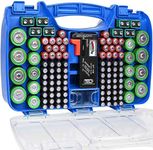 The Battery Organizer Storage Case with Hinged Clear Cover, Includes a Removable Battery Tester, Holds 180 Batteries Various Sizes Blue…, Model Number: TBO2705