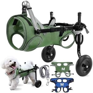 Updated Dog Wheelchair for Back Legs, Small Dog Wheelchair Carts with Wheels, Light Weight Wheelchair for Leg Support Helps Senior, Injured, Paralyzed (2 PCS Clothes) (Olive Green, M)
