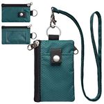 CHENSPRX Minimalist RFID Blocking Small Wallet with ID Window,WaterResistant Zip Id Case Wallet with Lanyard Keychain for Cards,Cash,Travel,Women,Men, GreenOnion+DarkGreen (DarkGreen)