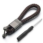 Contacts Brown Braided Keychain Leather Strap Keyring Accessories PU Rope Keyring with Zinc Alloy (Pack of 1)