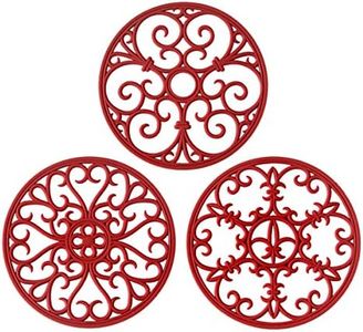 Silicone Trivet Mat - Hot Pot Holder Hot Pads for Table & Countertop - Teapot Trivet Kitchen Trivets - Non-Slip & Heat Resistant Modern Kitchen Hot Pads for Pots & Hot Dish Black Trivet Set of 3 2-Merlot Red