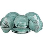 Elama ELM-Malibu-Waves-AD 16-Piece Dinnerware, 16pc Set, Turquoise