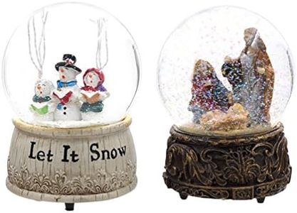 Topadorn Snow Globe Polystone Water Snow Globe Music Box Ball,Let It Snow and Nativity,Set of 2