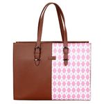SOUK Diamond Printed Handmade Vegan Leather Women's Top-Handle Tote Shoulder Sling Office Bags 15.6 inch Laptop with Double Handles Big Size Branded Stylish Latest (PINK)