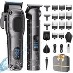 Vgrpro Hair Clippers Men Professional,Mens Clippers and Trimmers Set, USB Rechargeable Cordless Hair Clippers for Hair Cutting, Electric T-Blade Hair Trimmer for Men with Package Box(Gray)