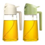 YARRAMATE 2Pcs Olive Oil Dispenser, 2 in 1 Oil Sprayer for Cooking, 16oz/470ml Glass Oil Spray Bottle, Food-grade Oil Dispenser and Oil Sprayer for Kitchen, Salad, Frying, BBQ (White & Green)