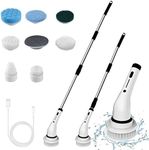 Electric Spin Scrubber, Cordless Cleaning Brush with 7 Replaceable Drill Brush Heads, Tub and Floor Tile 360 Power Scrubber Mop, Adjustable Handle Power Scrubber for Bathroom, Kitchen, Car, Floor
