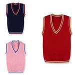 KNITCO Kids Unisex Sweater Vest Acrylic Woolen V-Neck Regular fit (Pack of 3) (Navy Pink Red, 6-12 Months)