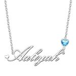 Kraven Personalized Dainty Name Necklaces Blue Birth Stone Custom Engraved Initial Nameplate Pendant Choker Customized Birthday Mother Christmas Gifts for Women Girls Teen Daughter (Aaliyah)