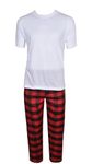 Gaffer Mens Pyjamas Set Trousers Woven Check Lounge Pants Long Sleeve T Shirts Top Red White PJ – Short Tshirt M