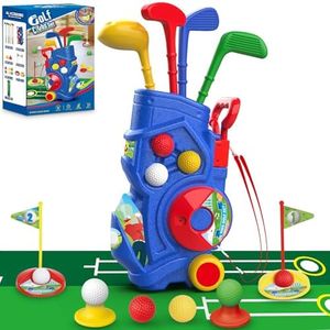 Toddler Golf Set, Upgraded Kids Golf Clubs with Putting Mat, Toys for Boys 2 3 4 5+ Years Old, Indoor Outdoor Sports Golf Toys with 4 Clubs, 8 Balls, 2 Practice Holes, Shoulder Strap, 20 PCS