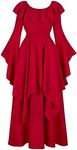 jutrisujo Medieval Costume Women Renaissance Dress Long Sleeve Trumpet Gown Deluxe Victorian Vintage Cosplay Party Halloween Wine Red M