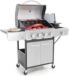 Captiva Designs 4-Burner Propane Gas BBQ Grill with Side Burner & Porcelain-Enameled Cast Iron Grates, 42,000 BTU Output Stainless Steel Grill for Outdoor Cooking Kitchen and Patio Backyard Barbecue