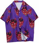 Emlyn Adrian Devil Full Printing Turn-Down Collar Shirts Men High Street Men's Shirts, Purple Shirt, X-Large